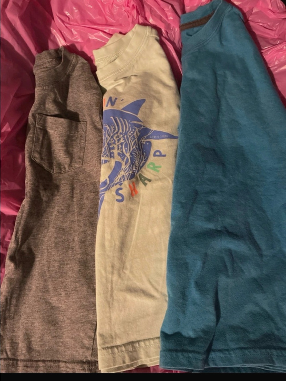 3 Kids Short-Sleeve Shark Tee in Light Green with Blue Graphic